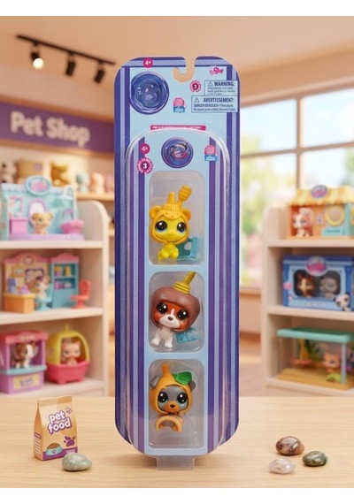 Miniş Petshop 3'lü Özel Seri Figür Seti - Koleksiyonluk Sevimli Miniş Hayvan Figürleri