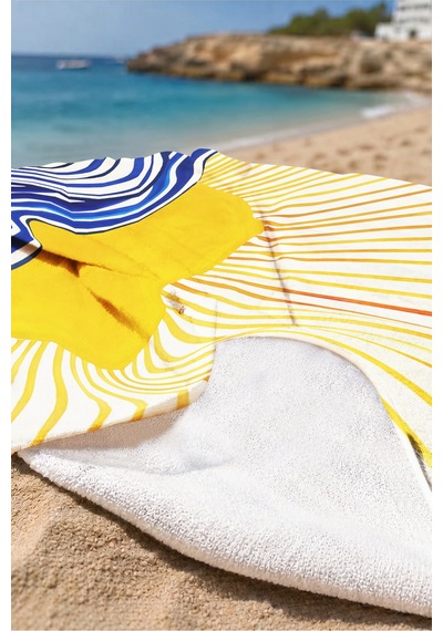 Güneş Deniz Temalı Modern Plaj Havlusu-marine Dalga Çizgili Sarı Mavi Hızlı Kuruyan Mikrofiber Havlu Sakin Melisa