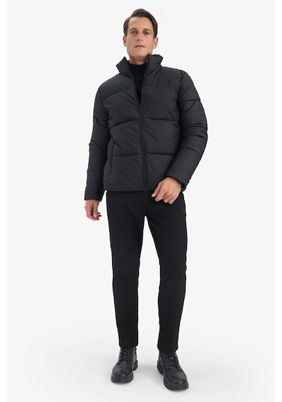 Defacto Slim Fit Dik Yaka Astarlı Fermuarlı Su Geçirmez Siyah Erkek Mont C5631ax/bk27 Siyah