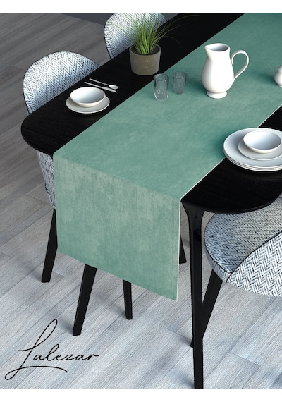 Kadife Efektli Mint Rengi Aura Serisi Runner 40 X 140 Mint