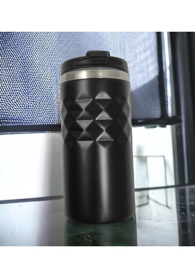 Geometrik Desenli Siyah Renk Termos Bardak 300ml
