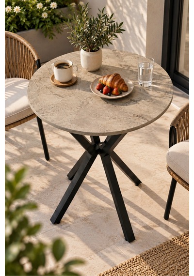Sulorahome Yuvarlak Mutfak Masası 70 Cm Çap Metal Ayaklı Modern Tasarım Vizon - Traverten Sulorahome Yuvarlak Mutfak Masası 70 Cm Çap Metal Ayaklı Modern Tasarım Vizon - Traverten