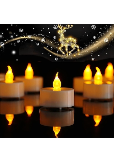 Pilli Led Tealight Mum Sıcak Sarı Renk Dekorasyon Süsleme Düğün Kına Organizasyon 24 Diğer