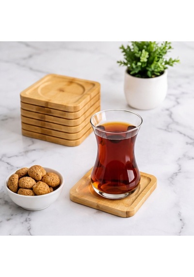 Bambu Kare Çay Tabağı Altılı Set Kahverengi