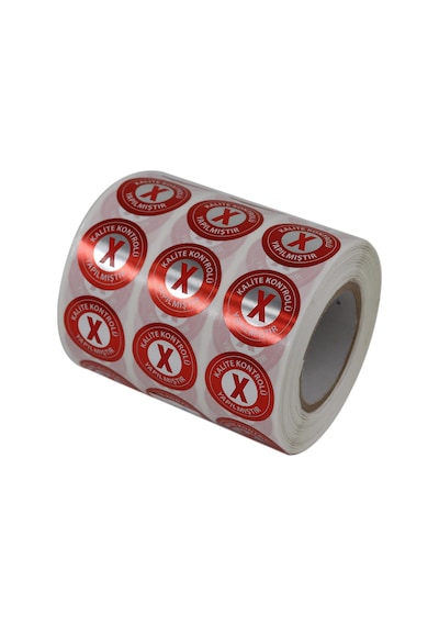 Pp Metalize Kalite Kontrolü Yapılmıştır Ret Etiketi 25mm Çap 2500 Adet Yan Yana 3 Lü Çok Renkli