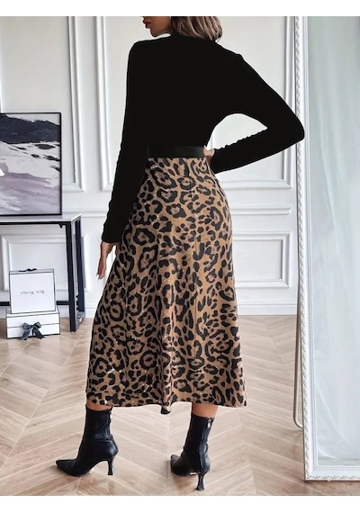 De'charme Kadın Uzun Kollu Bisiklet Yaka Ithal Krep Bluz Alt Desenli Modal Midi Elbise Siyah De'charme Kadın Uzun Kollu Bisiklet Yaka Ithal Krep Bluz Alt Desenli Modal Midi Elbise Siyah