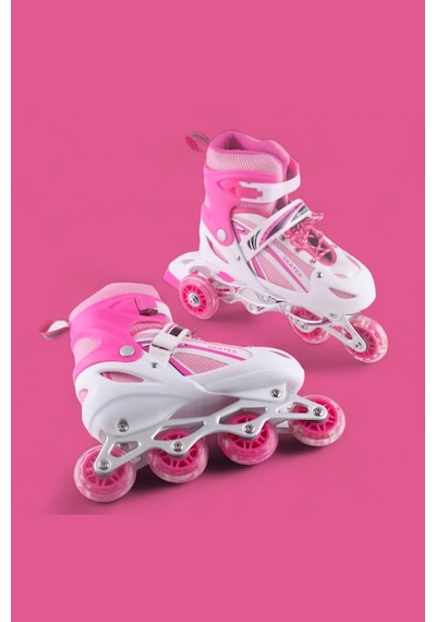 Vadi Pembe Silikon Tekerli Ayarlanabilir Işıklı Paten M 35-38 Hp8136 Pembe - Beyaz