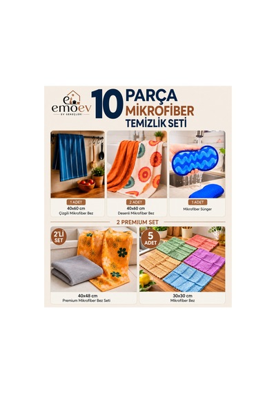 Mikrofiber Temizlik Seti 30x30 40x48 40x60 Cm Cam, Mutfak, Tezgah Ve Çok Amaçlı Temizlik Bezi + Sünger Diğer