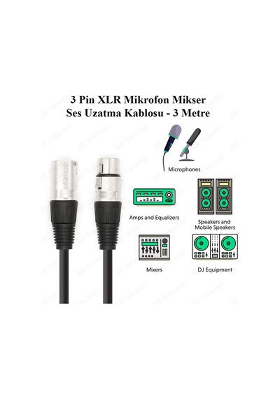 3 Pin Xlr Mikrofon Mikser Ses Uzatma Kablosu - 3 Metre