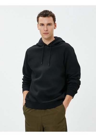 Koton Basic Kapşonlu Sweat Uzun Kollu Şardonlu Siyah 4wam70023mk Siyah