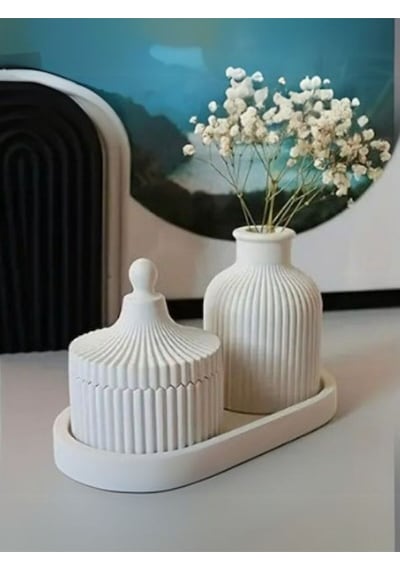 Bernami Mumluk Şamdanpinterest Dekoratif Vazo, Kapaklı Mumluk Ve Mum 3'lü Set Diğer