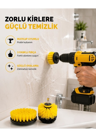 3 Lü Matkap Ucu Fırça Seti Derinlemesine Temizlik, Tüm Yüzeylerle Uyumlu Yeni Nesil 1