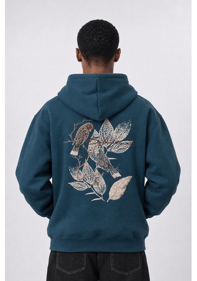 Respire Erkek Botanical Patch Detaylı Oversize Hoodie Zümrüt Zümrüt Yeşili