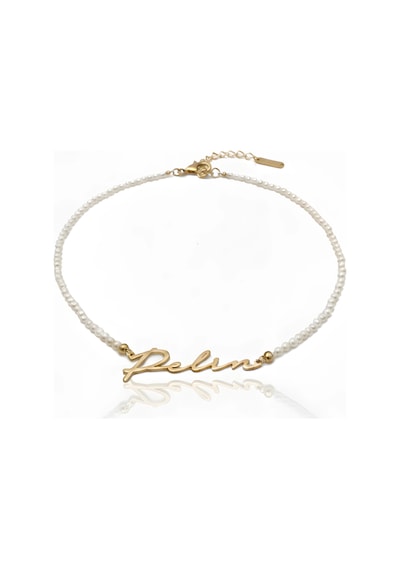 Yeni Trend Yatay İncili İsim Kolye - Rose Rose Gold