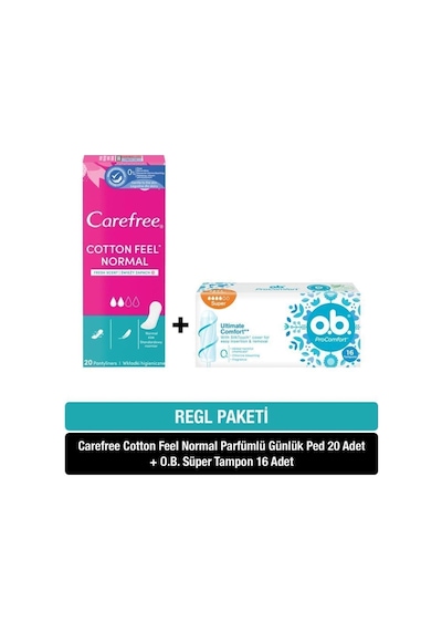 O.B. Süper Tampon 16'lı + Carefree Cotton Feel Normal Parfümlü Günlük Ped 20'li