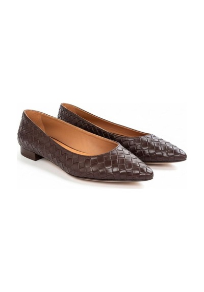 Ne&ve Shoes Kahve Hakiki Deri Örgü Detaylı Kadın Sivri Burun Şık Ve Rahat Babet Kahverengi