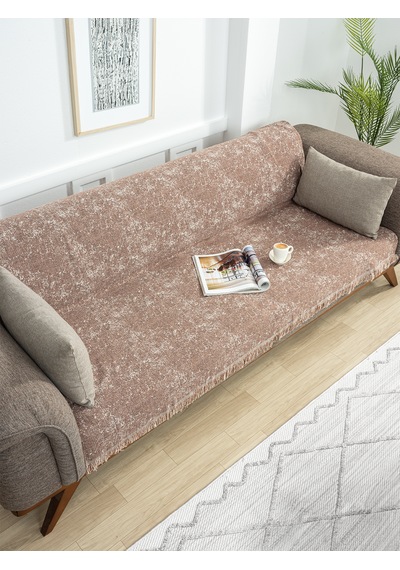 Ecre Çok Amaçlı Pamuklu Örtü- Kanepe-koltuk Şalı-koltuk Örtüsü 170x220 Brown2