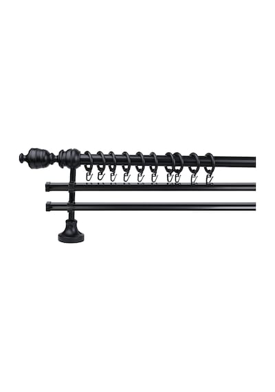 Siyah Efil Demonte Başlıklı Ahşap Rustik Perde Askısı - Çift Raylı - 225 Cm