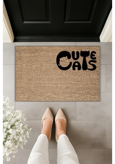 Rugmood Modern Dijital Baskı Paspas - Cuts Cat - Kapı Önü Paspası 70x45cm Kahverengi