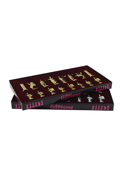 Gifthome Metal Satranç Takımı/seti Battal,yunan,parlak, Kat.sedef Desenli Satranç Tahtası