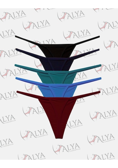 Alya Underwear Kadın Ipli Tanga Külotlar - 5 Li Paket Sarı, Mor, Mint, Somon,mavi 1301p Multicolor-p24