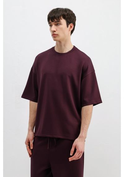 Modal Karışımlı Oversize Tişört Mürdüm