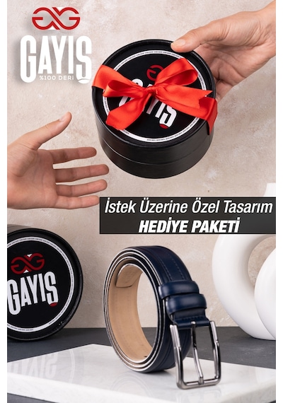 Gayış Özel Oval Kutulu Hakiki Manda Derisi Klasik Lacivert Erkek Kemeri Hediye - Çeyizlik Kemer Lacivert