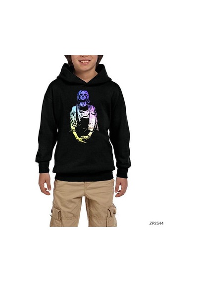 Zepplin Giyim Nirvana Kurt Cobain Colored Siyah Çocuk Kapşonlu Sweatshirt