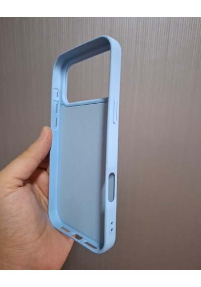 Apple Uyumlu iPhone 17 Pro Max Logolu İçi Kadife Silikon Lansman Kılıf Bebe Mavi