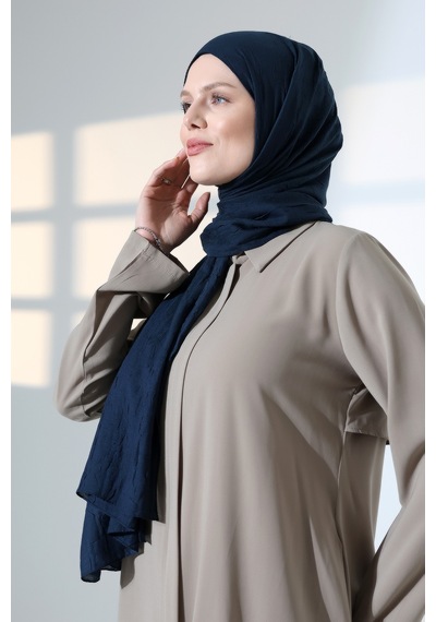 Kadın Tesettür Bambu Kraş Şal, Ütü Gerektirmeyen Doğal Hijab Başörtüsü 75x180 Cm - Lacivert