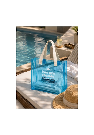Hig Home Su Geçirmez Şeffaf Plaj Çantası Büyük Boy Kadın Deniz Havuz Omuz Çantası Pvc Şeffaf Çanta Beach Bag Mavi