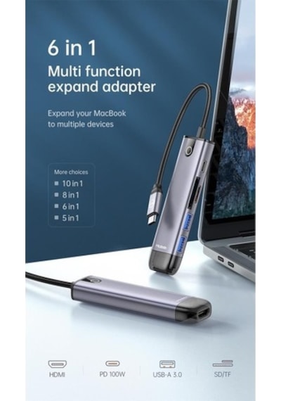 Mcdodo 6 In1 Type C Apple Uyumlu MacBook Çevirici Çoklayıcı Adaptör Hu-7740 (502361363)