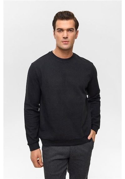 SÜVARİ Siyah Regular Düz Bisiklet Yaka Sweatshirt Siyah