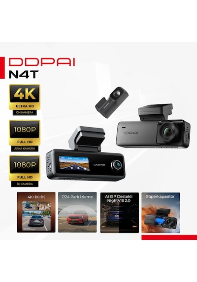 N4t Pro 4k+1080p+1080p 3 Kanallı Araç Kamerası Ön-arka-iç Hdr Gps Wi-fi 6 Ir Gece Görüşü Park Modu