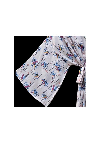 Lila Mare Kuşlu Kimono Renkli Renkli
