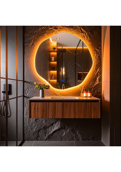 Kael Amber Led'li Lavabo & Banyo Aynası Dokunmatik Sensörlü 60 X 60 Turuncu