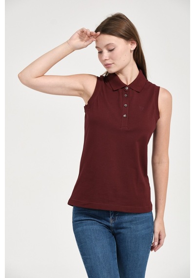 Kadın Regular Fit Kolsuz Polo Koyu Bordo
