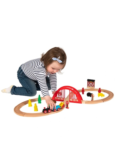 Squirrel Play 35 Parça Ahşap Tren Seti - 208 Cm Ray Uzunluğu - Köprülü Ve Figürlü Eğitici Oyuncak