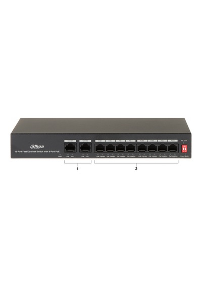 Dahua Pfs3010-8et-65, 8 Port, Megabit, Poe 65w, 2 Port Uplink, Yönetilemez, Masaüstü Switch