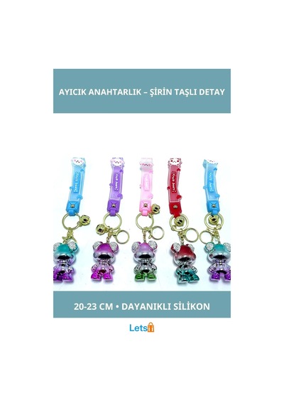Taşlı Sevimli Ayıcık Silikon Anahtarlık 20 23 Cm Çok Renkli