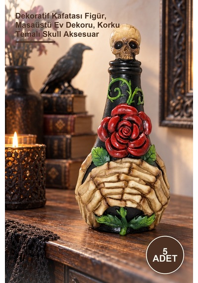5 Adet Polyester Kurukafa Figürü Dekoratif Kafatası Figür, Masaüstü Ev Dekoru, Korku Temalı Skull Aksesuar