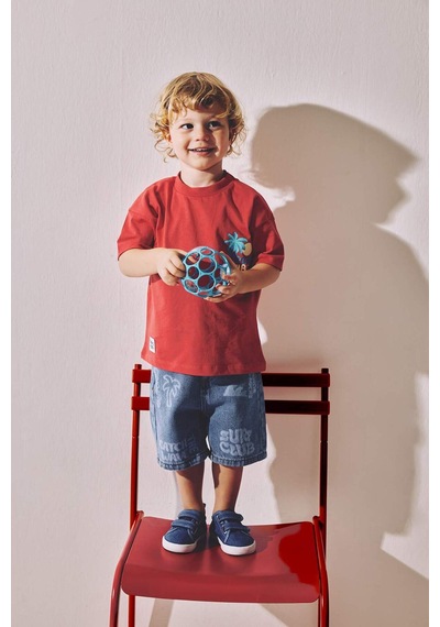 Defacto Tropikal Desenli Jean Şort Erkek Bebek H7336a526hsnm28 Mavi-nm28