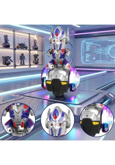 4 Fonksiyonlu Sesli Işıklı Müzikli Sensörlü Robot Figürlü 360 Derece Dönen Oyuncak Uzay Aracı Çok Renkli