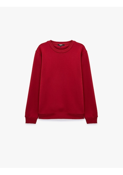 Koton Pamuklu Uzun Kollu Şardonlu Bisiklet Yaka Erkek Basic Sweatshirt Kırmızı 7wam70002mk