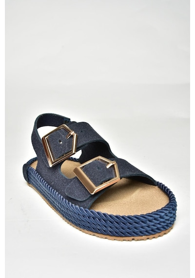 Fox Shoes U596330302 Lacivert Süet Kadın Sandalet Lacivert