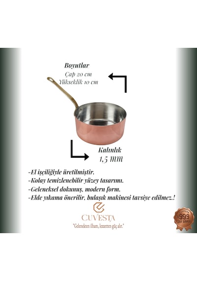 Cuvesta Modern El Yapımı Kalın 1.5mm Bakır Sütlük Sosluk 20 10cm