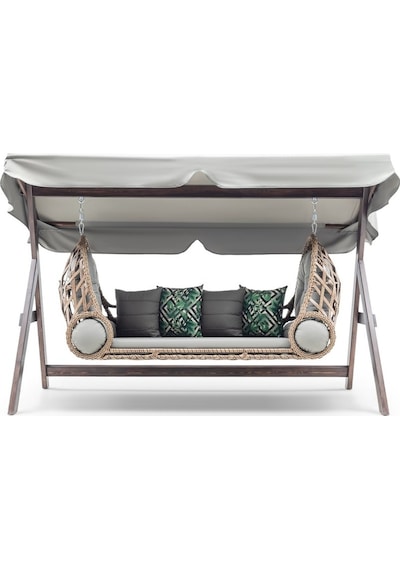 Swing Saltanat Ahşap Rattan Salıncak Dış Mekan Bahçe Balkon Ve Te Ceviz