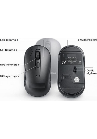 Kablosuz Mouse Usb Alıcılı Fare Tm22 Siyah -
