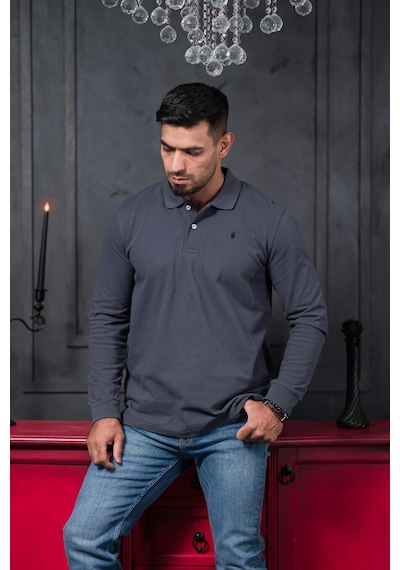 San&fa Regular Fit Polo Yaka Uzun Kol Pamuklu Baharlık Sweatshirt Antrasit San&fa Regular Fit Polo Yaka Uzun Kol Pamuklu Baharlık Sweatshirt Antrasit