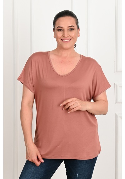 Kadın V Yaka Büyük Beden T-shirt 1486-23 001